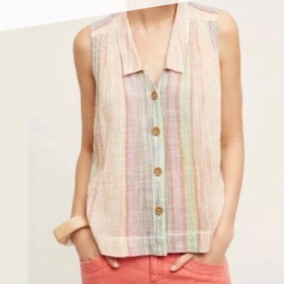 ANTHROPOLOGIE HOLDING HORSES GAUZE SLEEVELESS TOP - Picture 2 of 8